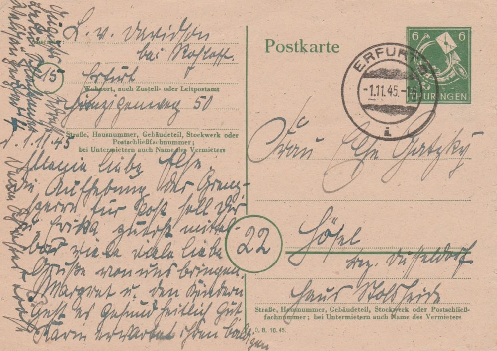 P 13 als Bedarfskarte ab Erfurt verwendet